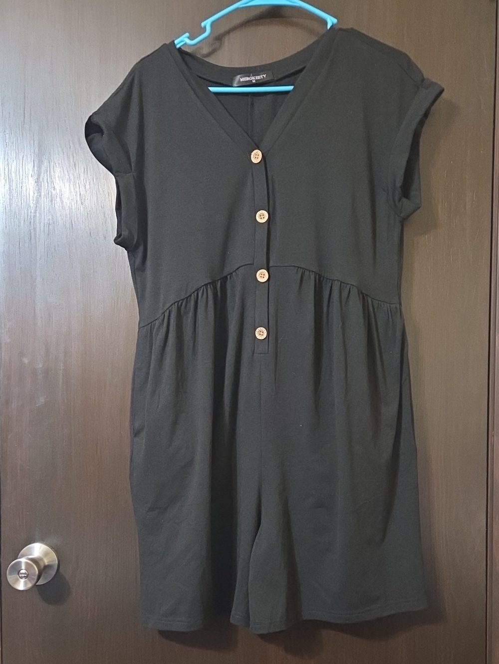 MEROKEETY ladies black shorts romper Medium